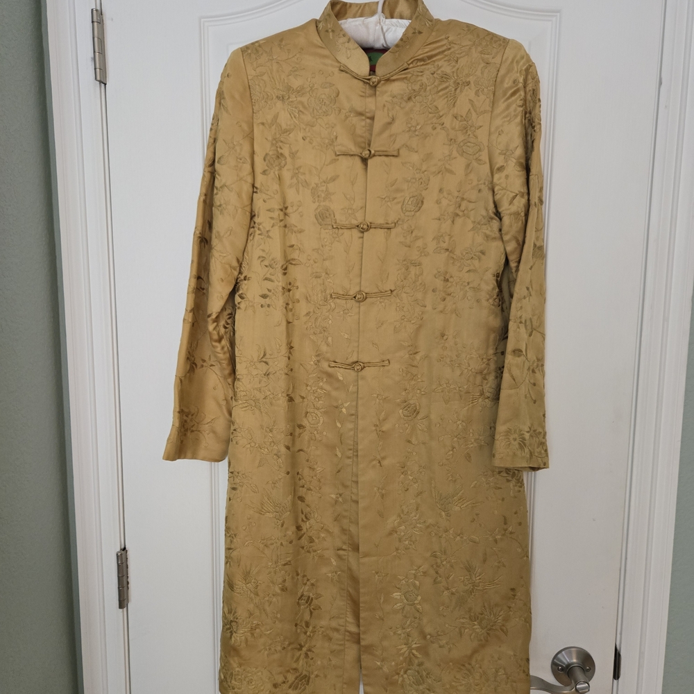 Gold Embroidered Mandarin Collar Long Coat